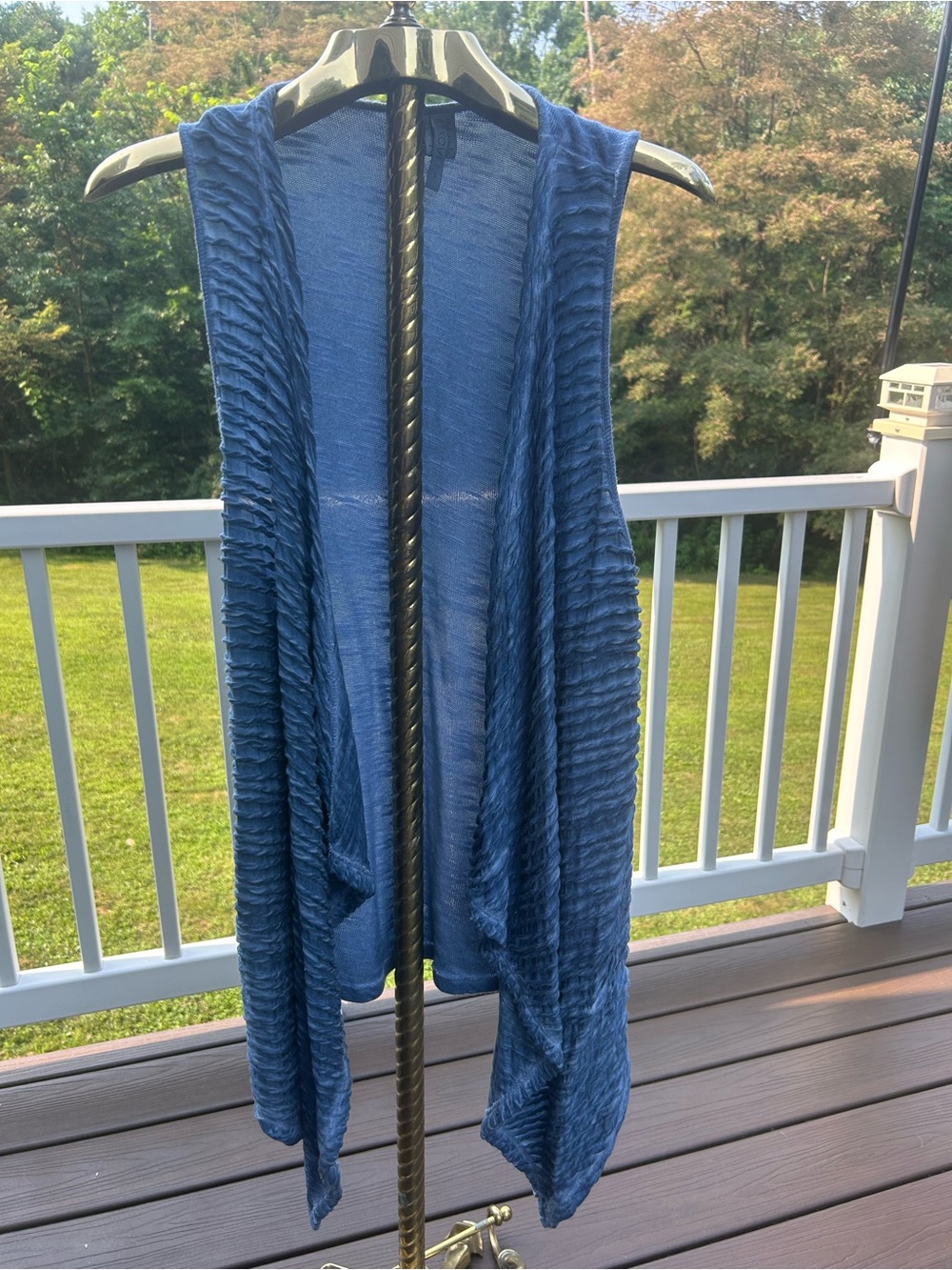 Blue Textured Sleeveless Drape Vest
